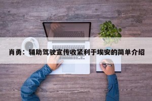 肖勇：辅助驾驶宣传收紧利于埃安的简单介绍